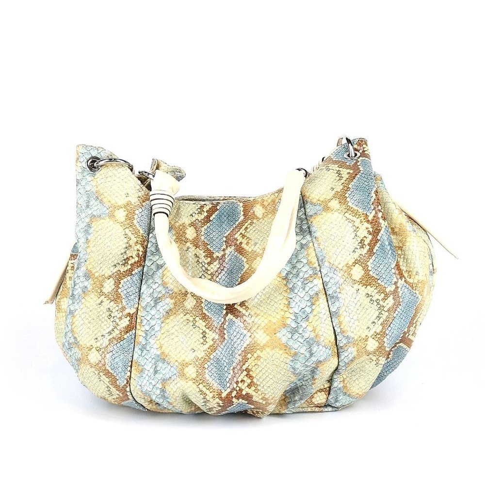 Cavalcanti Genuine Leather Shoulder Bag Snakeskin Print Blue Cream Python Boho